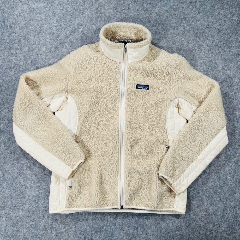 Patagonia Jacket Women L Cream Fleece Sherpa Retro X Insulation Quilted Full Zip